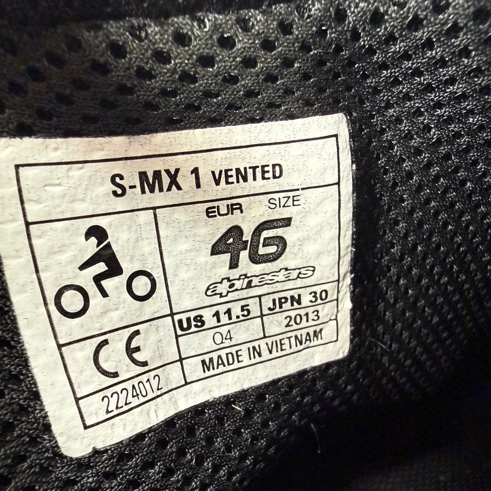 Alpinestars S-MX 1 Vented Black Leather Motorcycle Boots Mens US 11.5 EUR 46